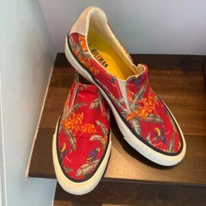 Seavees Womens Hawthorne‎ Slip On Magnum Shoes Size 10 Red Hawaiian Bird Poplin